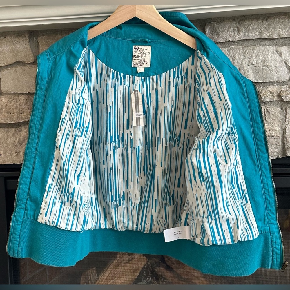 ✨NWT✨ Tulle Corduroy zip up jacket with large collar 3/4 length sleeves size L - Picture 9 of 14